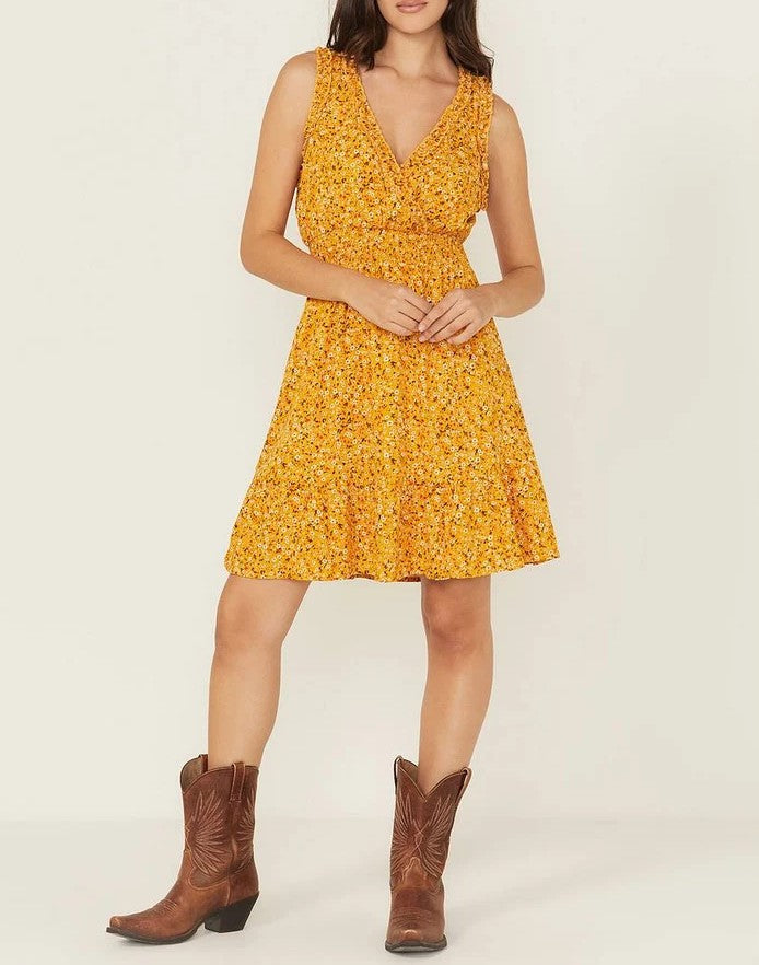 Vestido corto sin mangas con estampado floral cuello en V