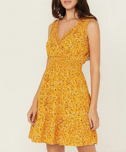 Vestido corto sin mangas con estampado floral cuello en V