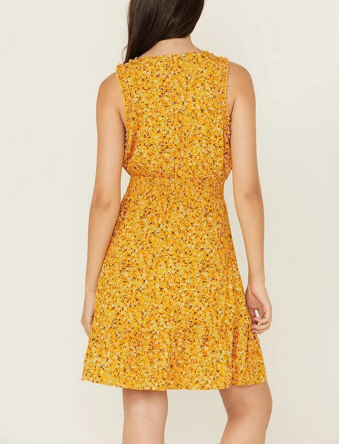 Vestido corto sin mangas con estampado floral cuello en V